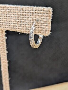 Small Sterling Silver Hoop Earrings With Pavé Style Crystal Stones